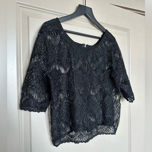 Black cropped lace top with zipper